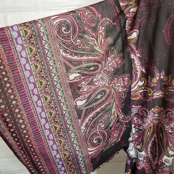Pretty One World Purple Paisley Cardigan Kimono womens L large Overlay - Picture 5 of 7